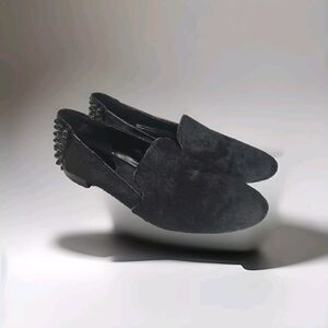 Nine West Womens Shoes 8.5 M  Black Leather / Fur Flats Spike Accents